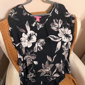 Black and taupe floral top